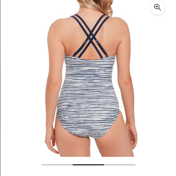 NWT Time & Tru Ocean Stripe One Piece Swimsuit - Picture 3 of 13